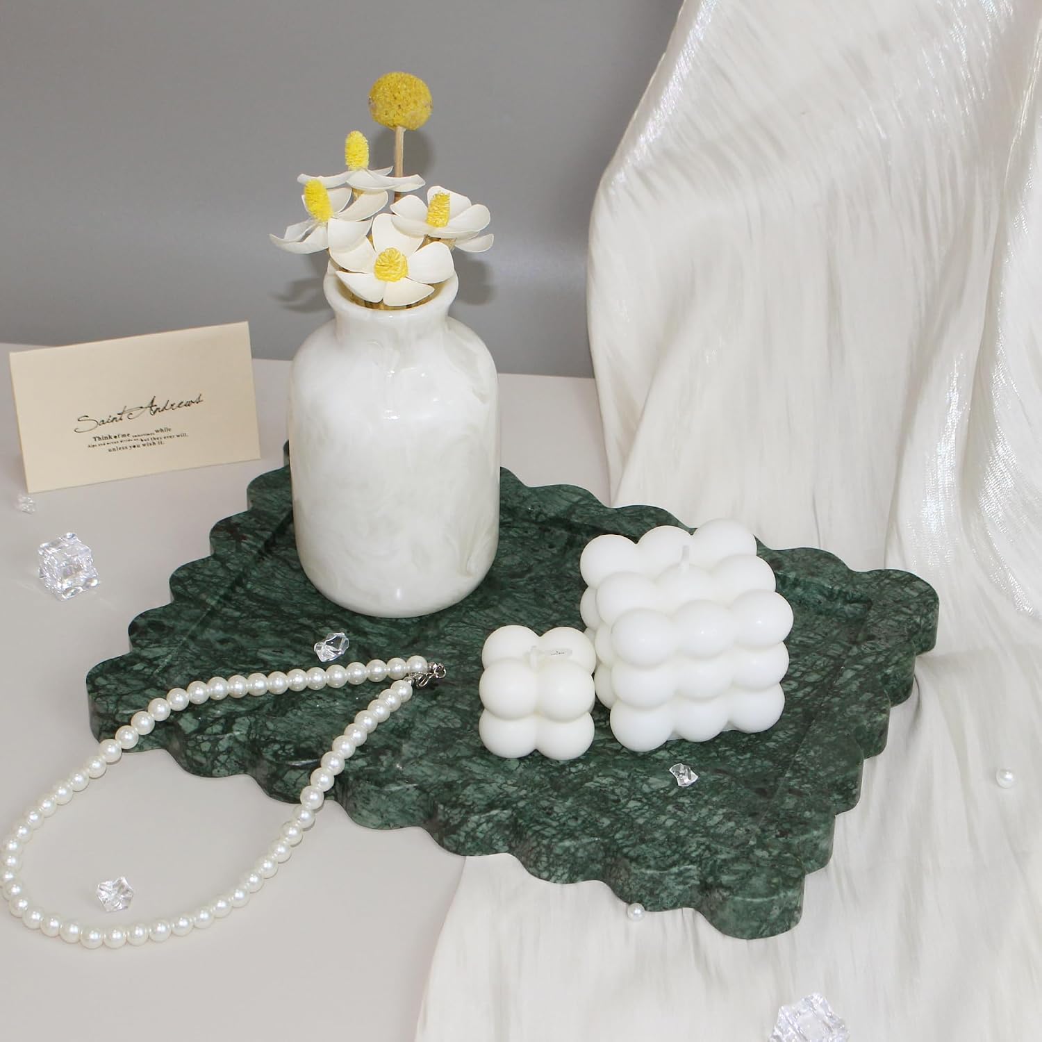 Scalloped Vanity Decorative Tray / Green