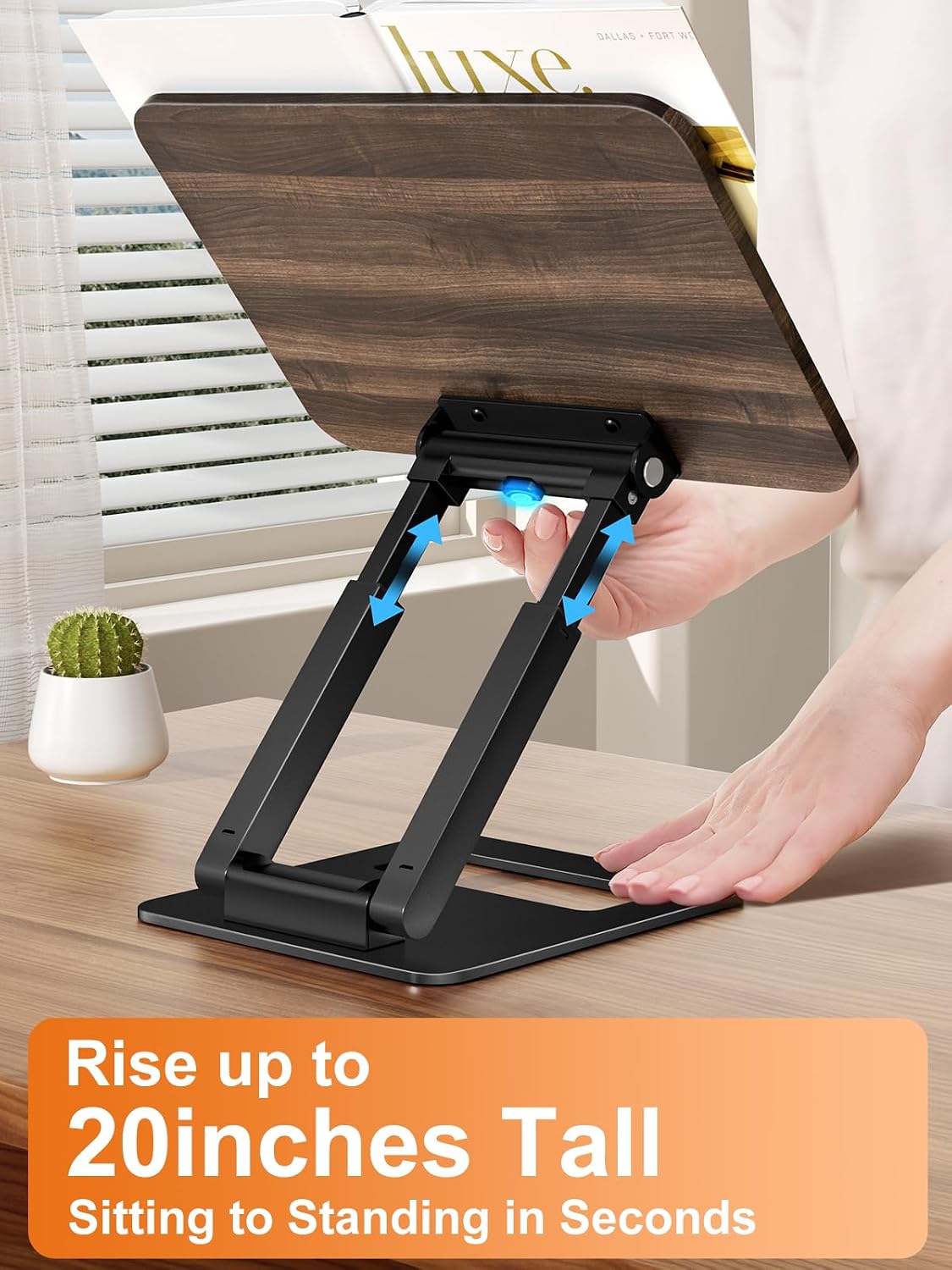 Tounee Telescopic Book Holder - Adjustable Height Cookbook Stand with Elastic Page Clips (Black)