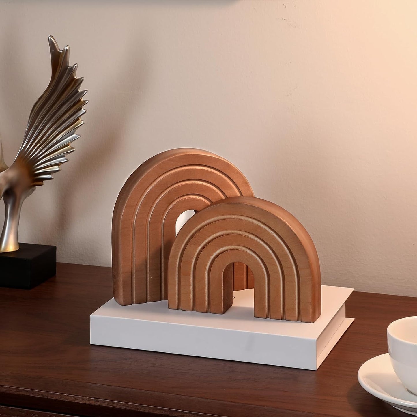 Wooden Arch Decor Boho Wood Rainbow Arch Decorative Objects Modern Shelf Decor Aesthetic / Set of 2