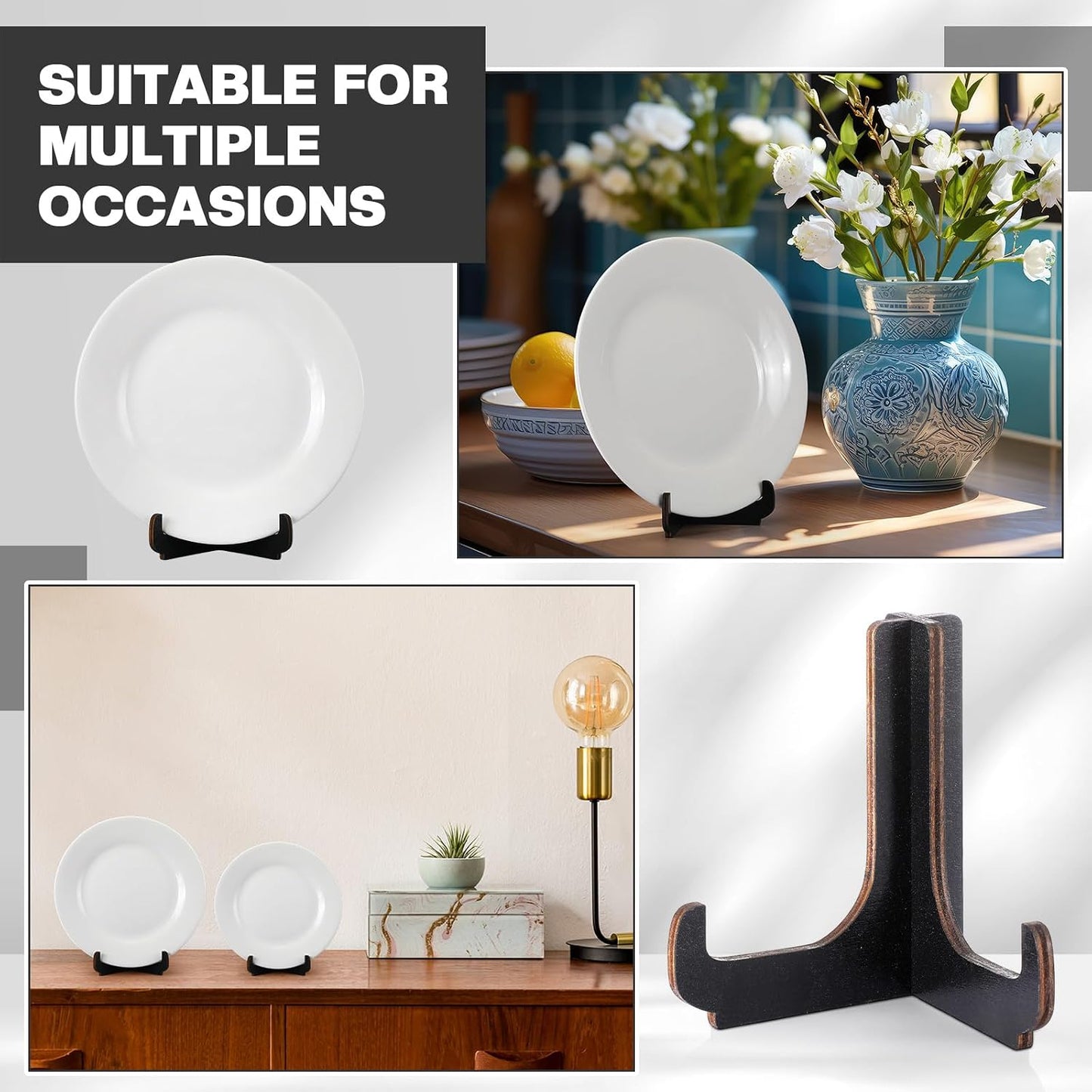 Easel Plate Stands Bulk Wooden Display Holders Picture Plate Stand / Black / 4 Inch / Set of 16