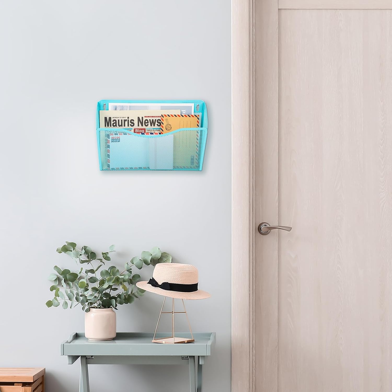 3 Single Pocket Mesh Hanging File Organizer, Vertical Wall Mounted Magazine File Holder, Mount Basket Mail Paper
