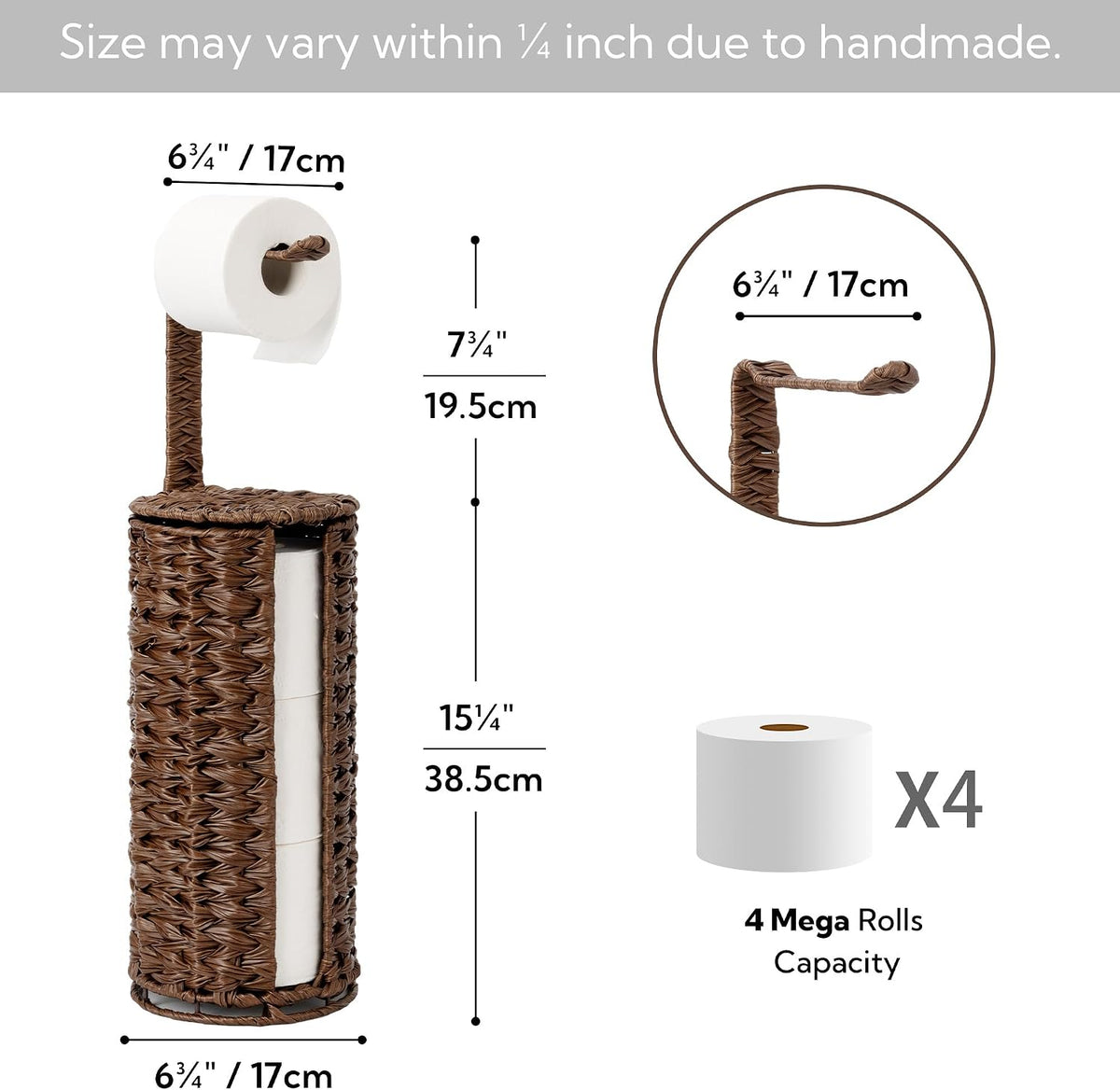 GRANNY SAYS Wicker Free Standing Toilet Paper Holder Stand with Storage | Modern Covered Toilet Paper Stand for 4 Rolls