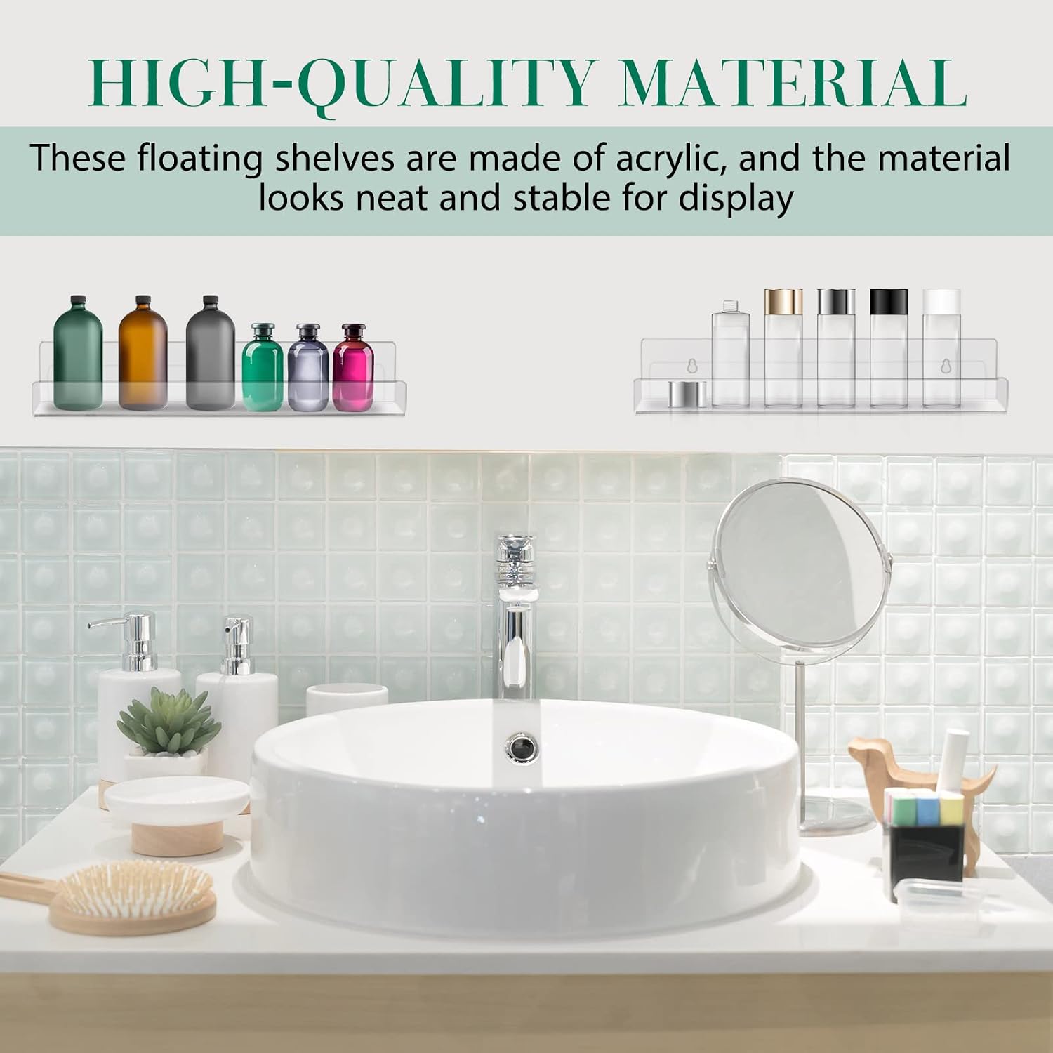 Blulu 12 Packs 14 Inch Acrylic Floating Shelf Wall Mounted Invisible Acrylic Shelf Ledge Floating Bookshelf for Living