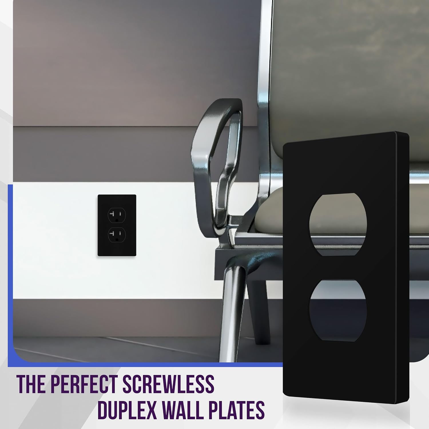 ENERLITES 5 Pack Screwless Duplex Outlet Covers Wall Plate, 1-Gang, Black | Child safety, modern & clean finish