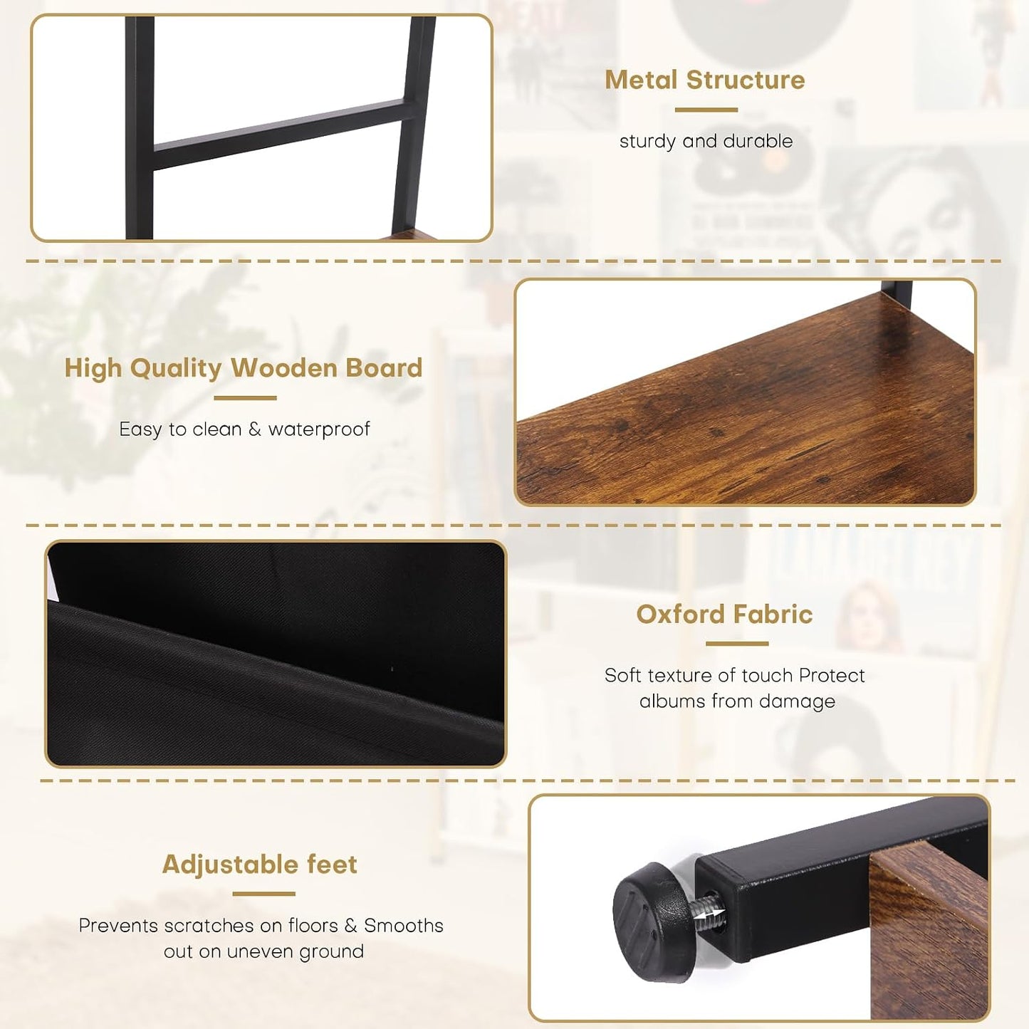 HYCFYJR Record Player Stand, Vinyl Record Storage with Now Playing Holder | 3 Tier Turntable Stand with Album Storage