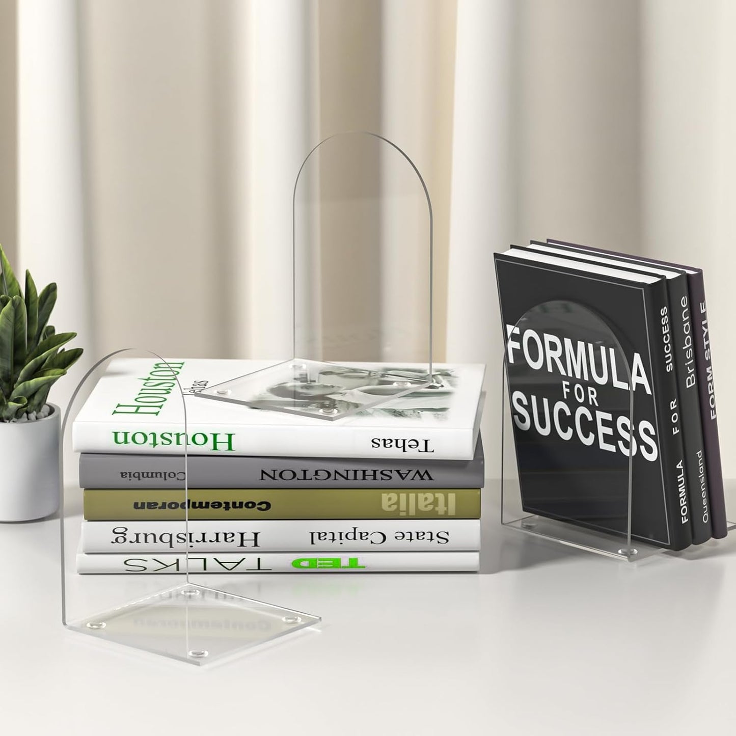 Book Ends / Bookends for Book Shelves and Desktop Organizer / Acrylic Bookends / Clear / Set of 8