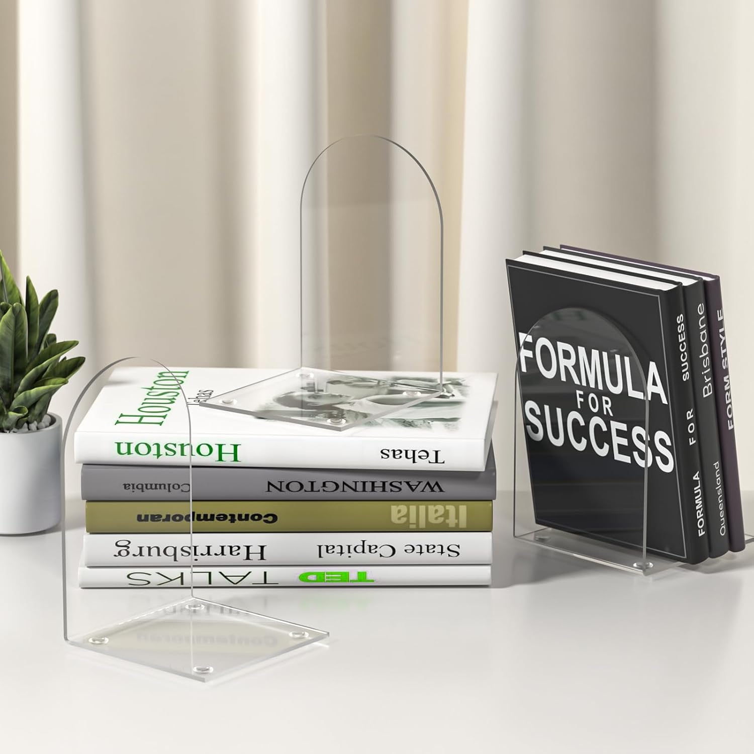 Book Ends / Bookends for Book Shelves and Desktop Organizer / Acrylic Bookends / Clear / Set of 8