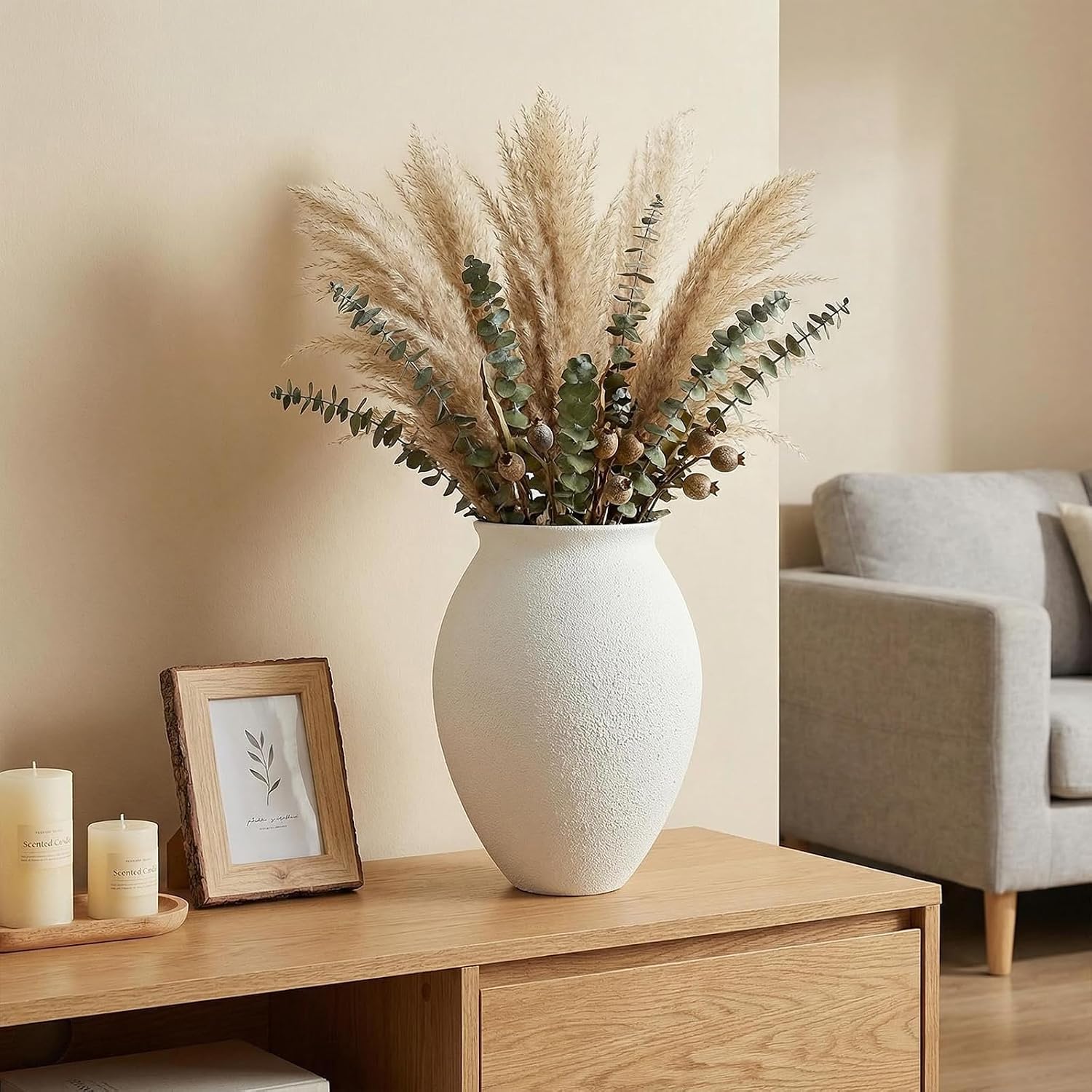 Textured Ceramic Vase / Sandstone White / 10.2 Inch