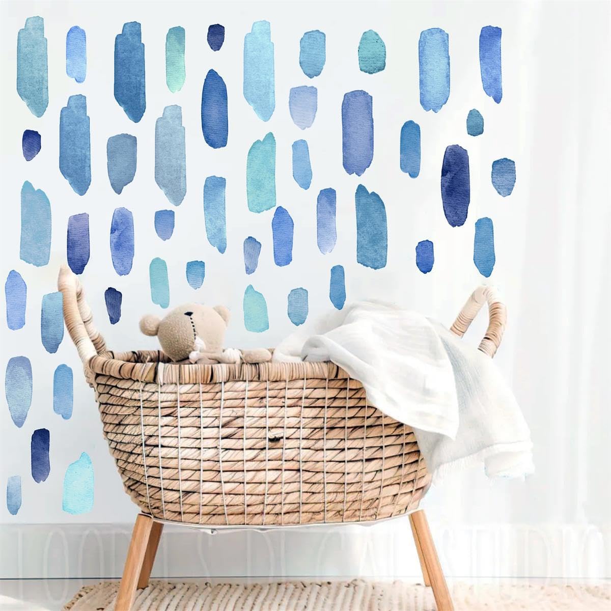 Watercolor Wall Stickers Boho Line Wall Decals Peel and Stick Lines Stripes / Lines D / Blue