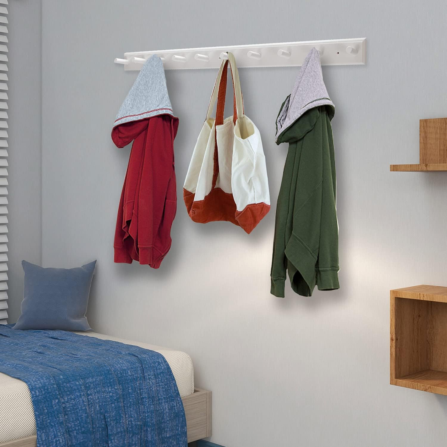 2PCS Coat Rack Wall Mounted, Long 38'' Wooden Wall Coat Hooks with 10 Pegs, Wall Peg Rail Hangers for Hanging Towels