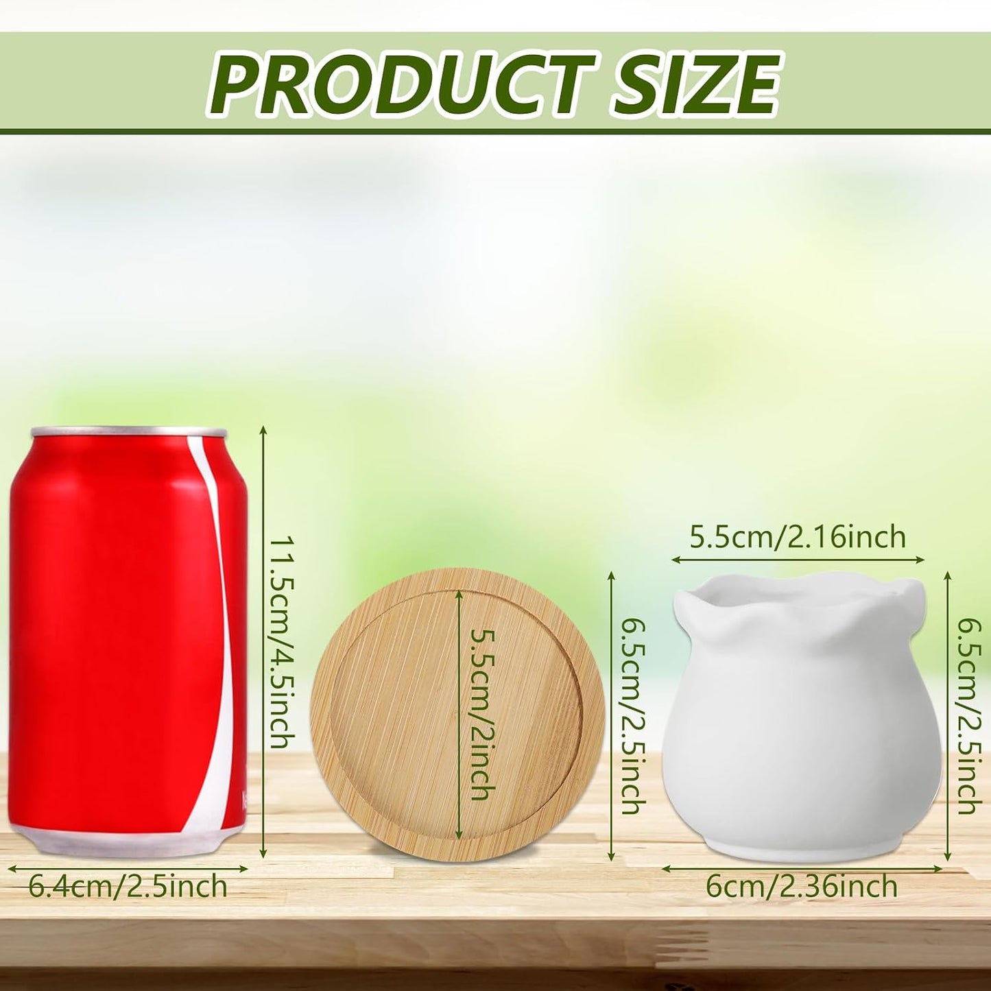 Bamboo Tray Ceramic Pots Color Your Own DIY Small Planters / 2.5 Inch / White / Set of 12