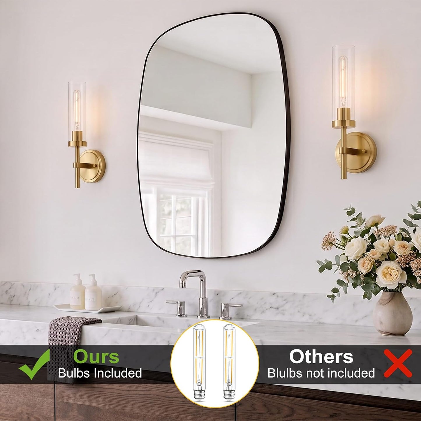 Hardwired Wall Sconces Set of Two, Brushed Gold Bathroom Sconces Wall Lighting Vanity Light Fixtures with Clear Glass