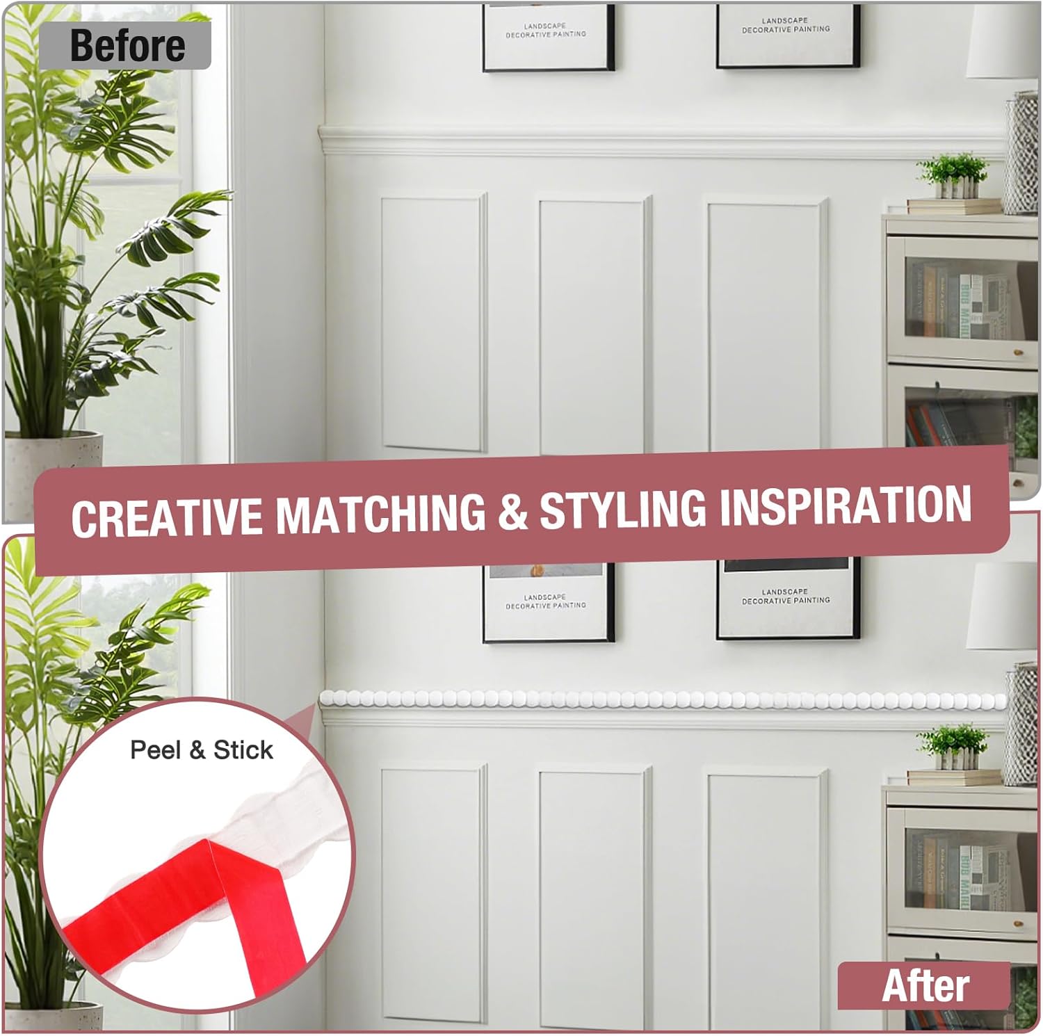 Flexible Molding Trim Self Adhesive Decorative Trim Molding Peel and Stick / 15mm/10ft / White