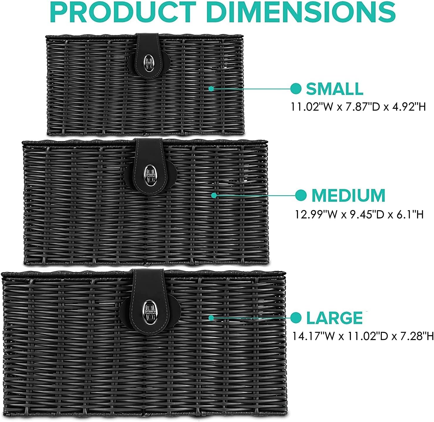 Woven Wicker Storage Basket Box / Black / Set of 3