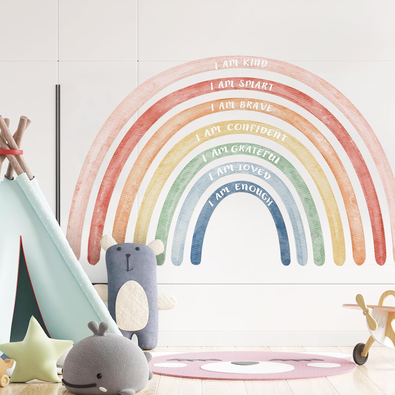 Watercolor Large Rainbow Wall Decal Classroom Wall Decor / Cute / 76.77 x 47.24