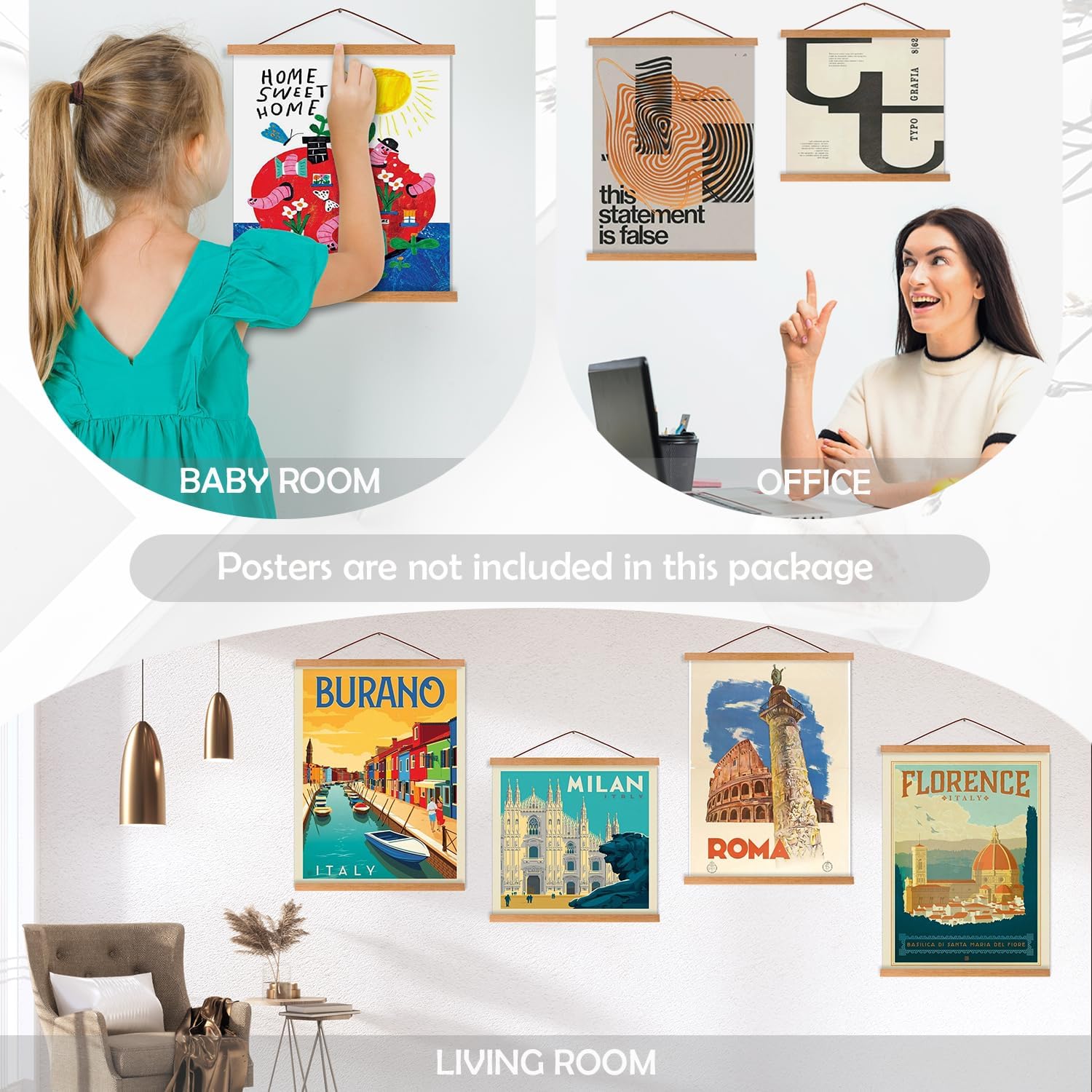 Artmag 4 Pack Magnetic Poster Hanger Frame, 18x24 18x12 18x28 Light Wood Wooden Magnet Poster Frame for Maps Canvas