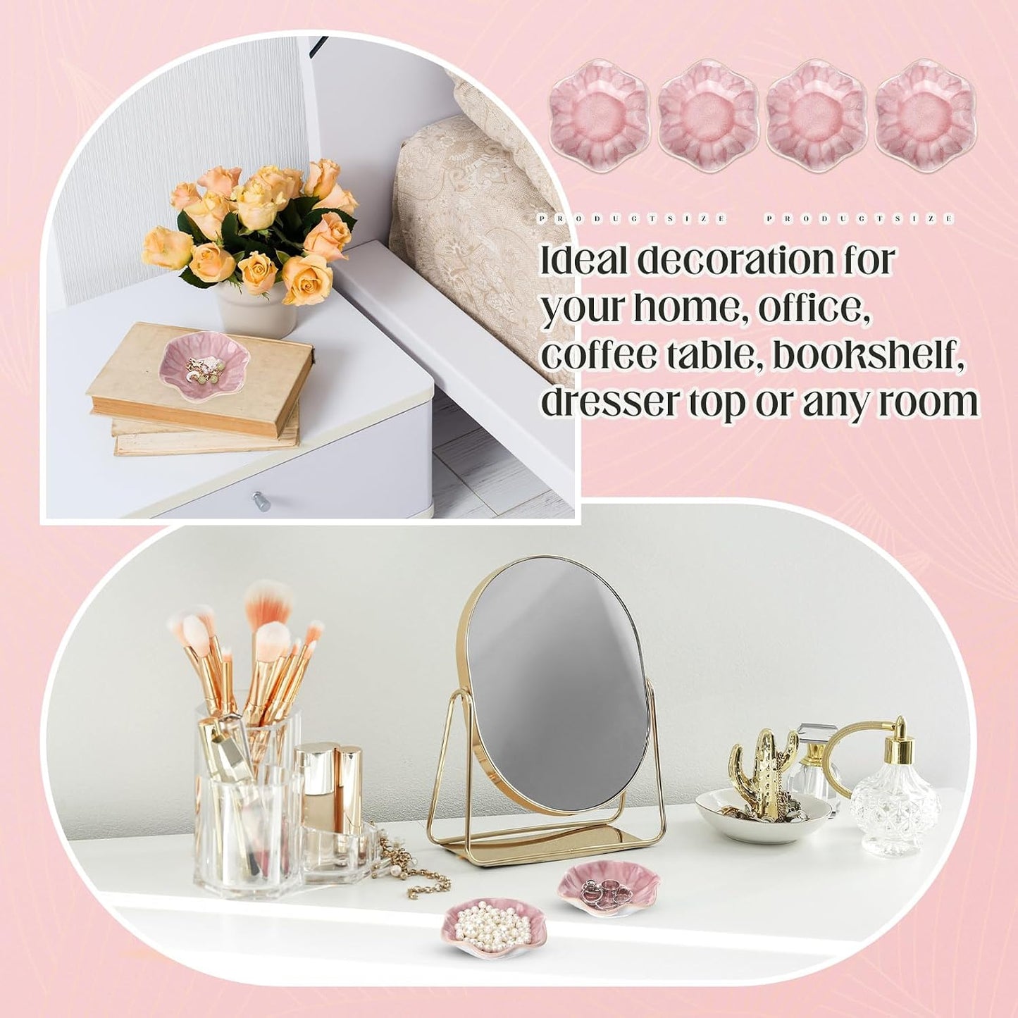 Small Jewelry Dish Trinket Holder Tray for Rings Earrings Key Bowl Women / Pink / Ceramic / Set of 4