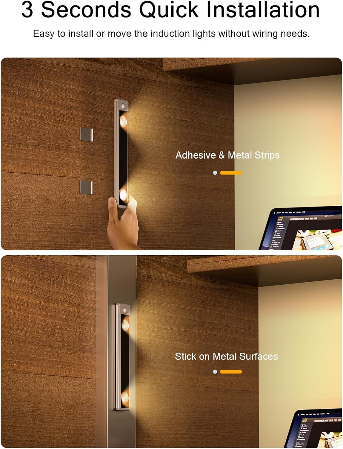 Under Cabinet Lights, Wireless Motion Sensor Light Indoor, Black 10in LED warm Lighting Rechargeable Battery Operated,4