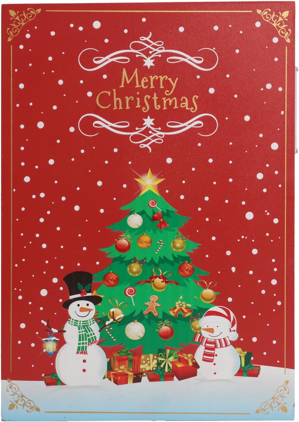 Christmas Wooden Advent Calendar Book with LED lighting Red Color Christmas Snowman & Santa Countdown Holiday Gifts