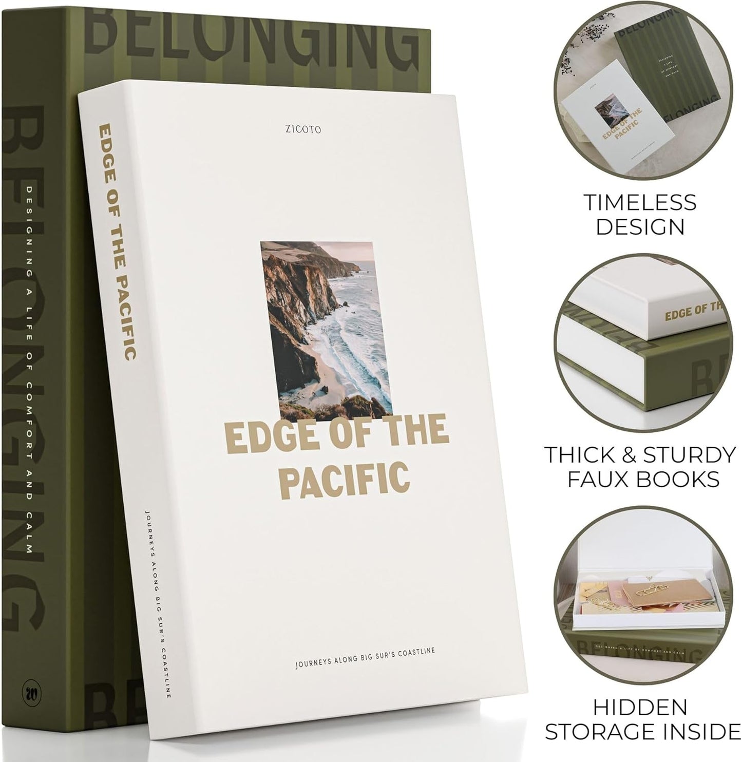 Decorative Books / Boxes Coffee Table / Olive & Cream / Set of 2