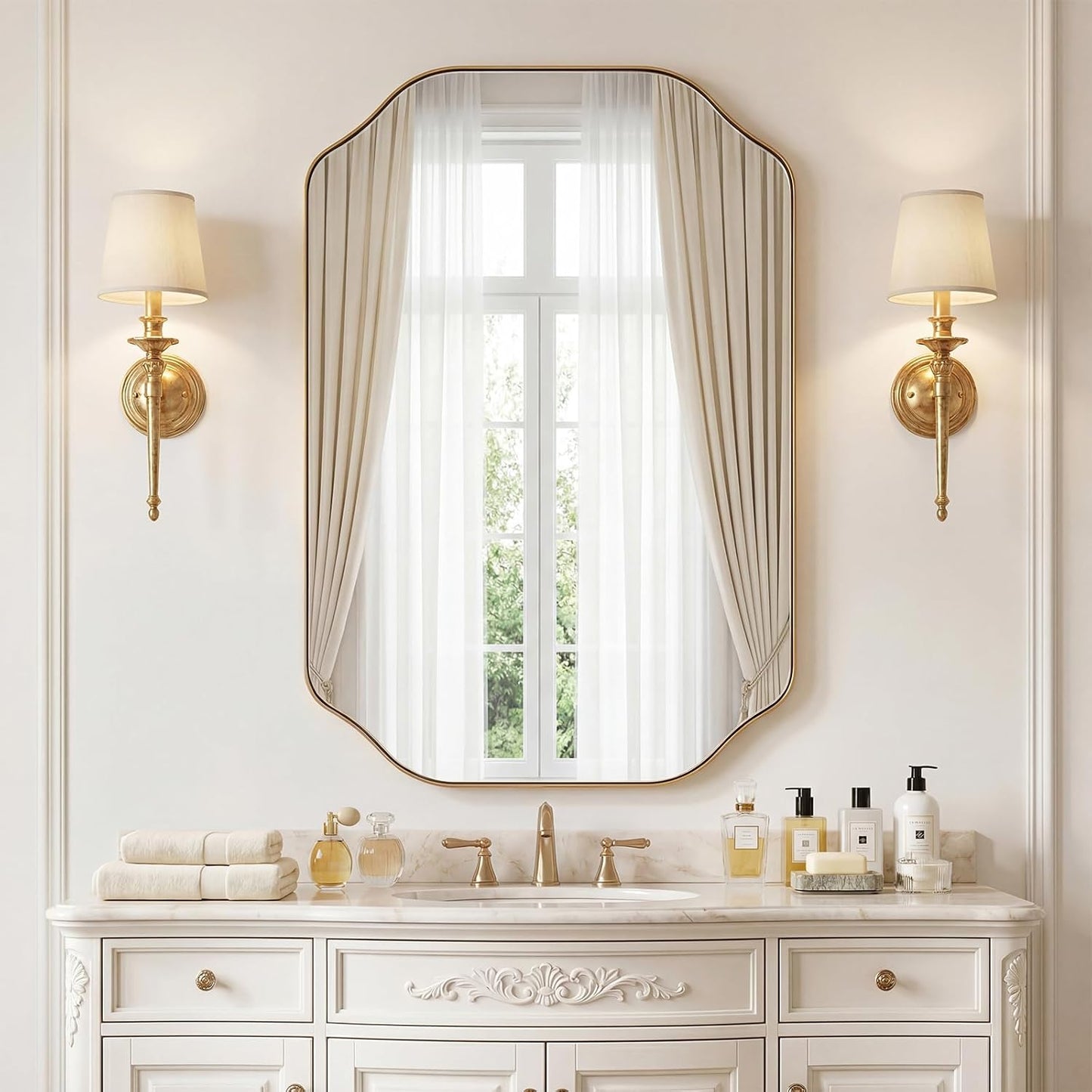 30 Inch Gold Round Bathroom Wall Mirror, Round Mirrors for Wall Decor, Circle Mirror for with HD Shatter-Proof Glass