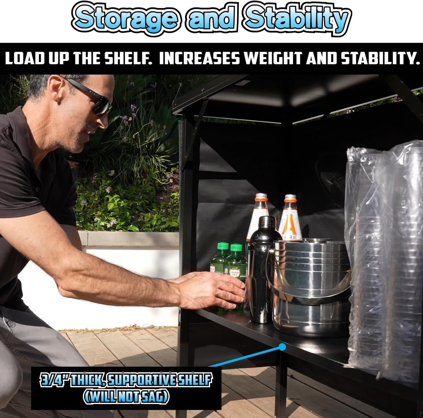 PartyLife NEW & Improved Portable Bar Table w/LED Lights, Folding Steel Legs, 2 Bar Skirts, Supportive Storage Shelf &