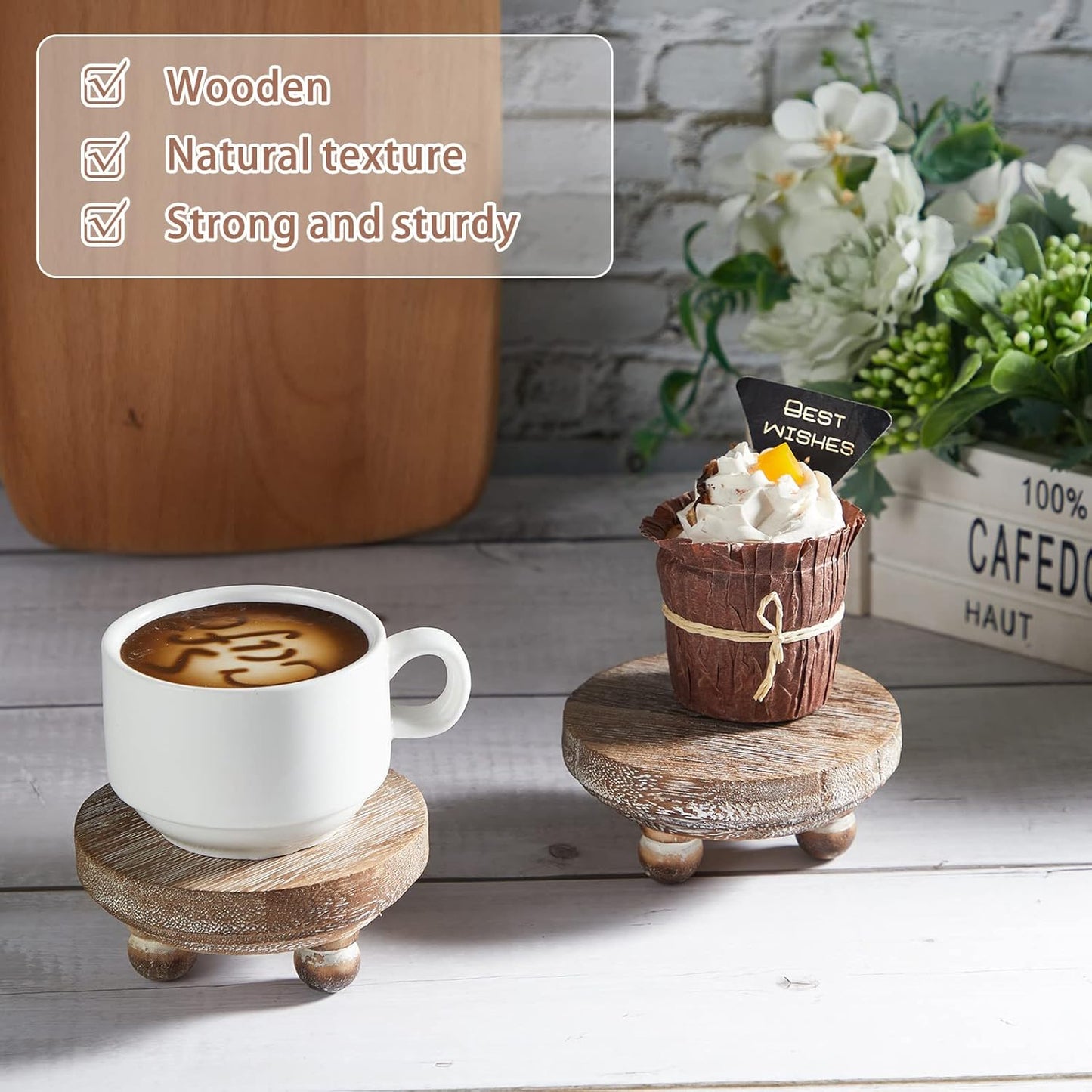 Mini Wood Risers for Decor Round Wooden Riser Small Wooden Stool Display / Brown / Set of 4