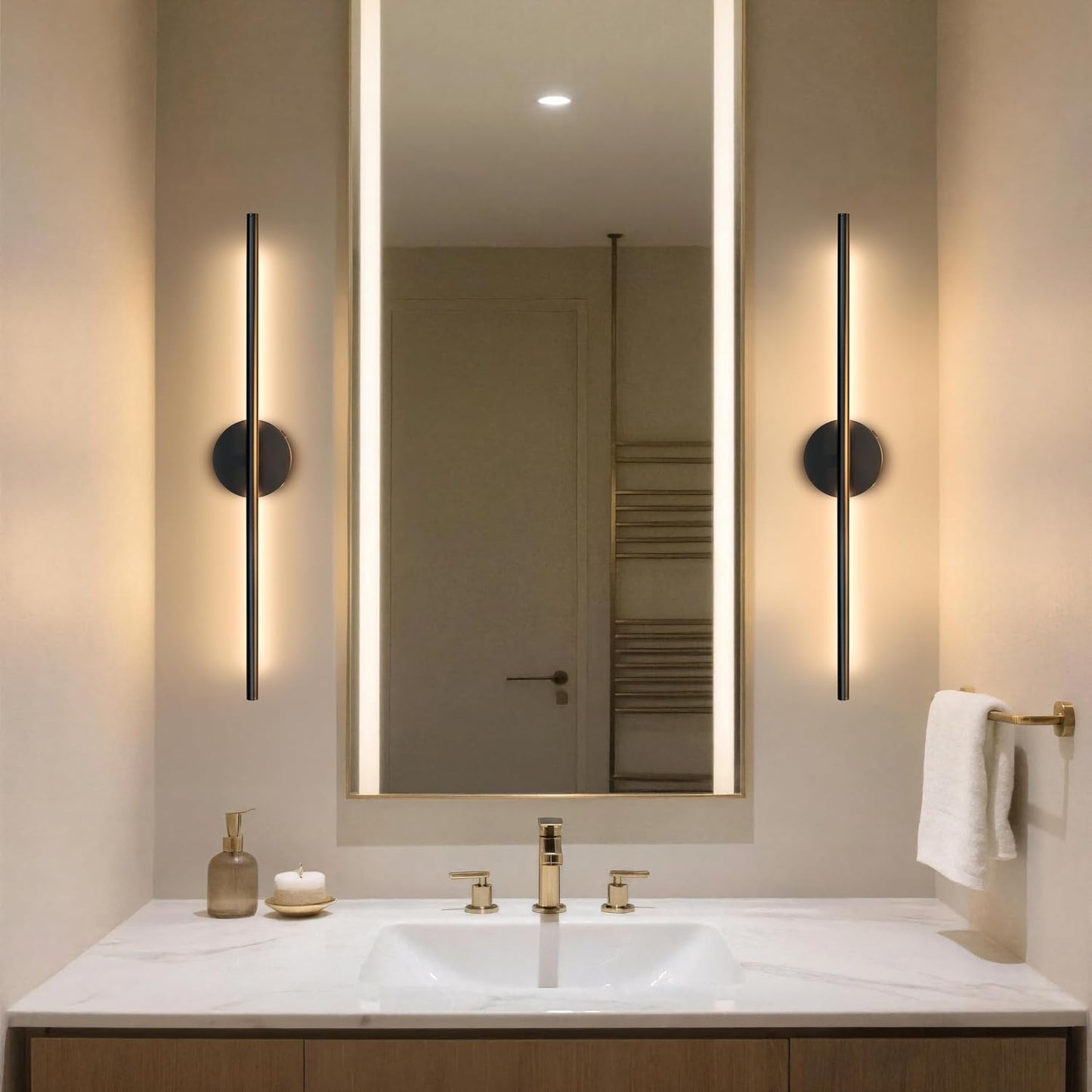 Rechargeable Wall Sconce Set of Two, Modern Wireless Black Wall Sconces with Remote, 28.35Inch Dimmable Indoor Home