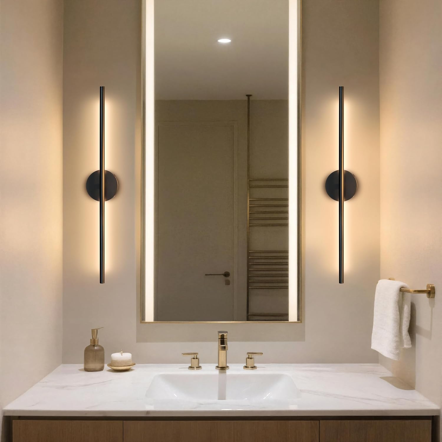 Rechargeable Wall Sconce Set of Two, Modern Wireless Black Wall Sconces with Remote, 28.35Inch Dimmable Indoor Home