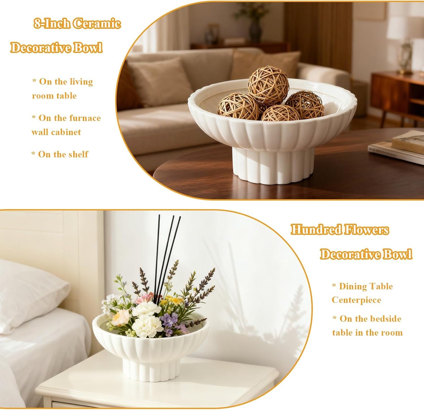 Small Modern Pedestal Bowl / Glossy White / Ceramic / 8 Inch / Set of 8