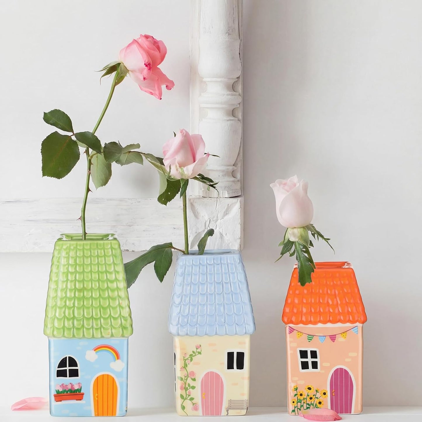 Ceramic House Shape Vase Mini Handmade Vase Decorative Small Flower Container / Orange / 2.4 x 3.8