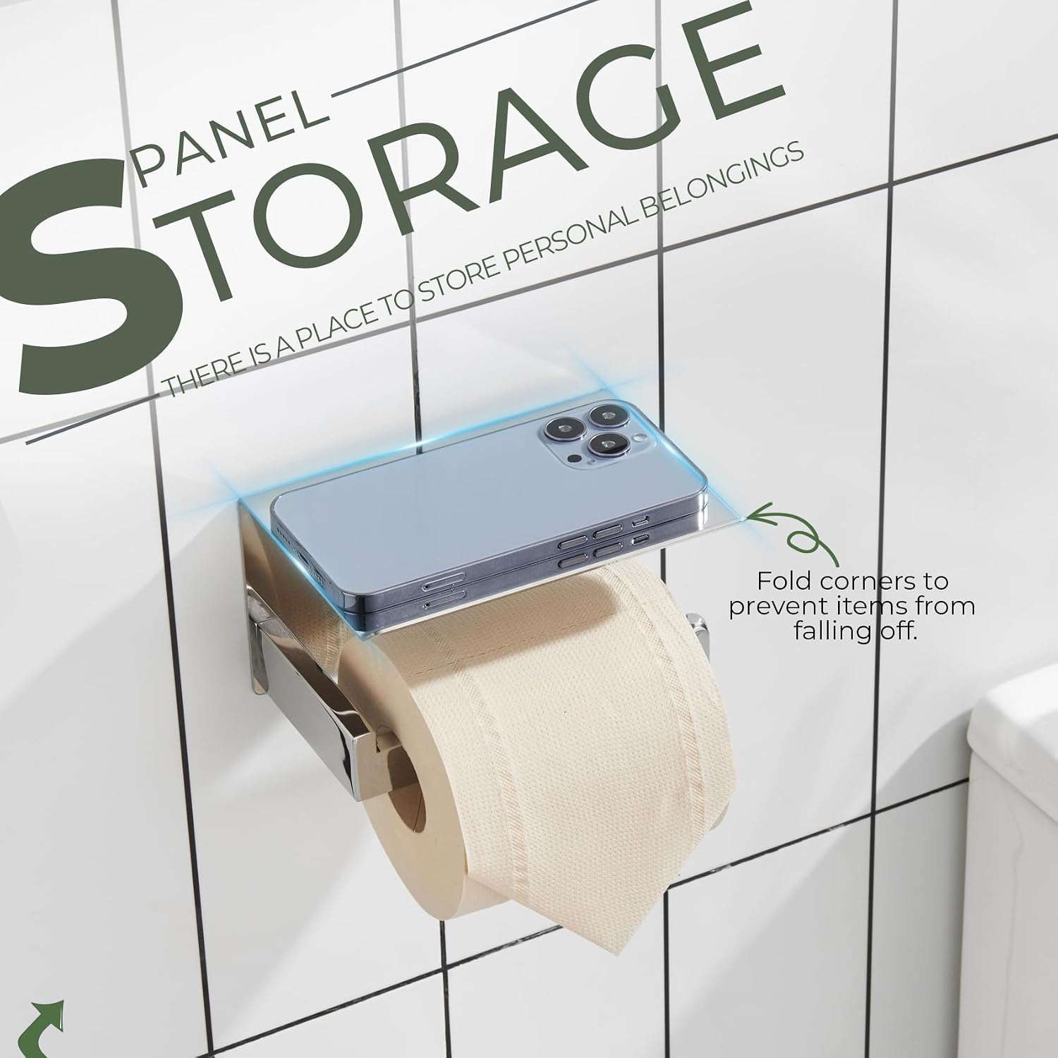 KOKOSIRI Toilet Paper Holder with Shelf Chrome Bathroom Toilet Roll Holder for Restroom T-304 Stainless Steel Wall