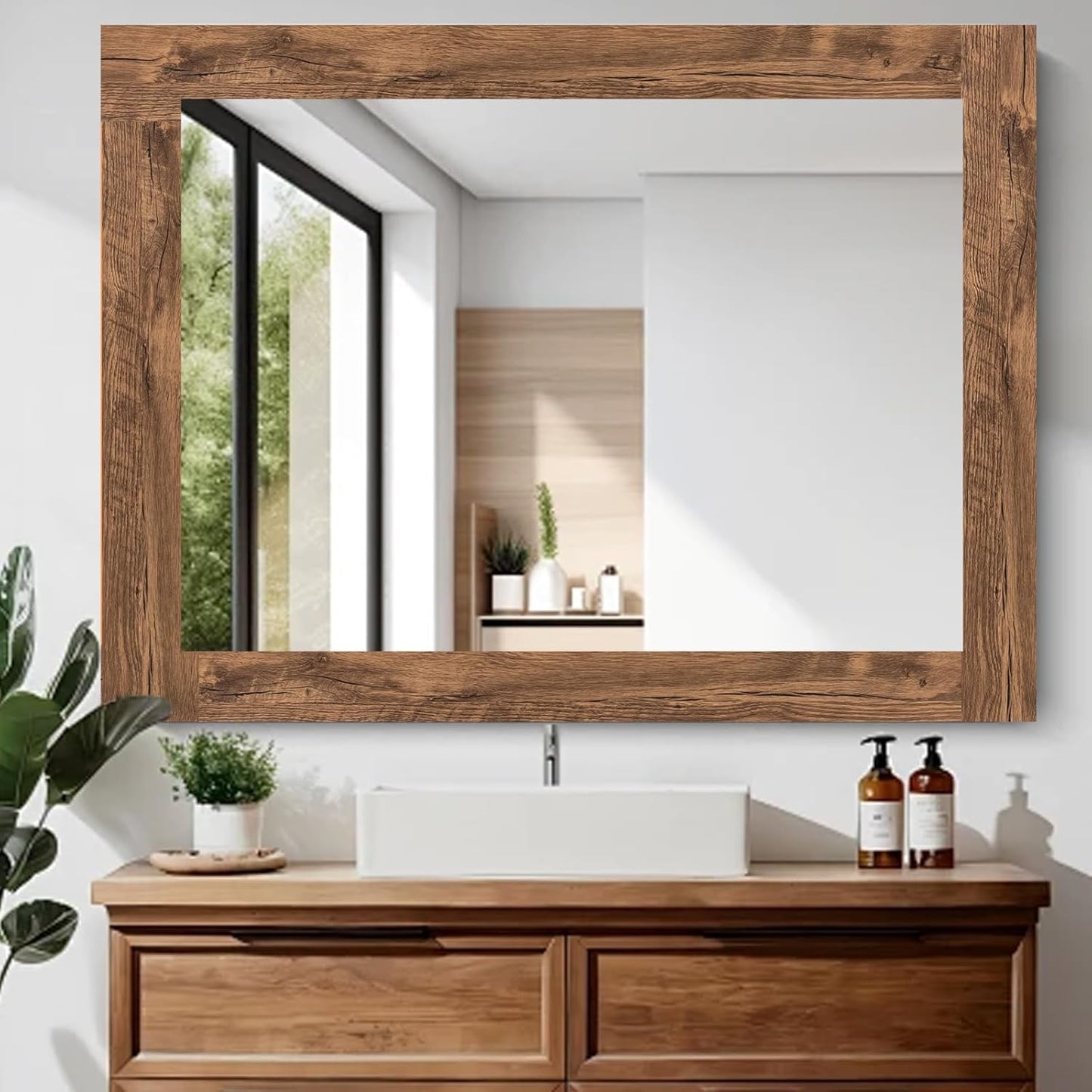 10M Wood Grain Mirror Frame Border Peel and Stick Wallpaper / 3.9 x 393 / Brown