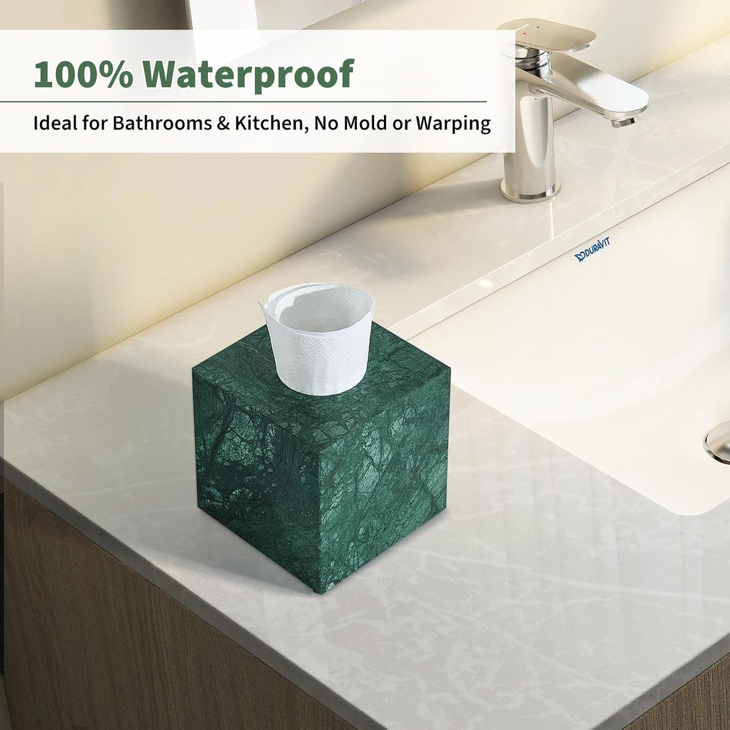 Square Marble Tissue Box Holder / Green / 5.5 Inch