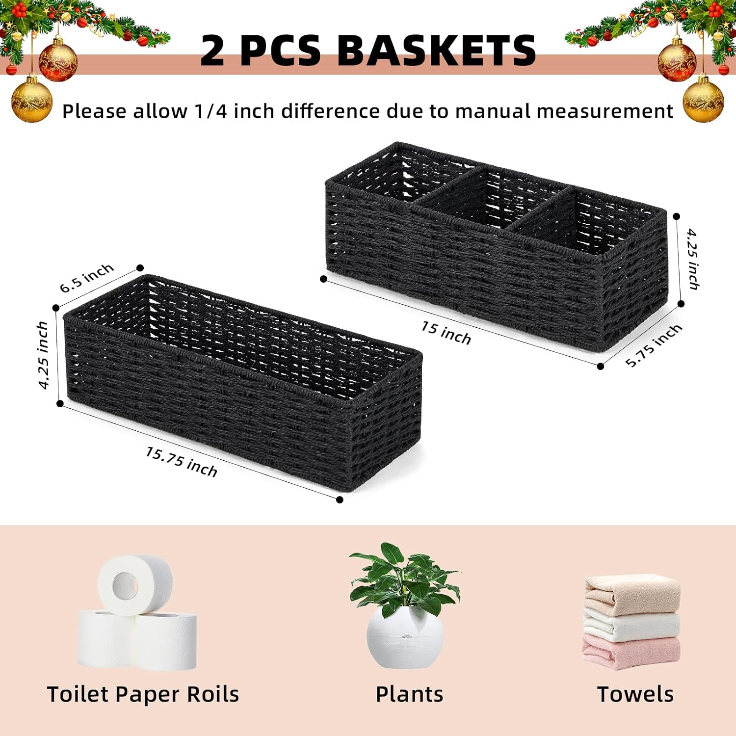 Paper Rope Bathroom Baskets / Black