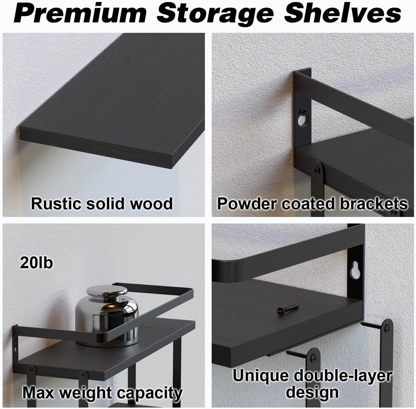 RICHER HOUSE Floating Shelves Bathroom, Wall Mounted Shelf Over Toilet | 2+1 Tier, with Metal Rail, Towel Rack, Paper
