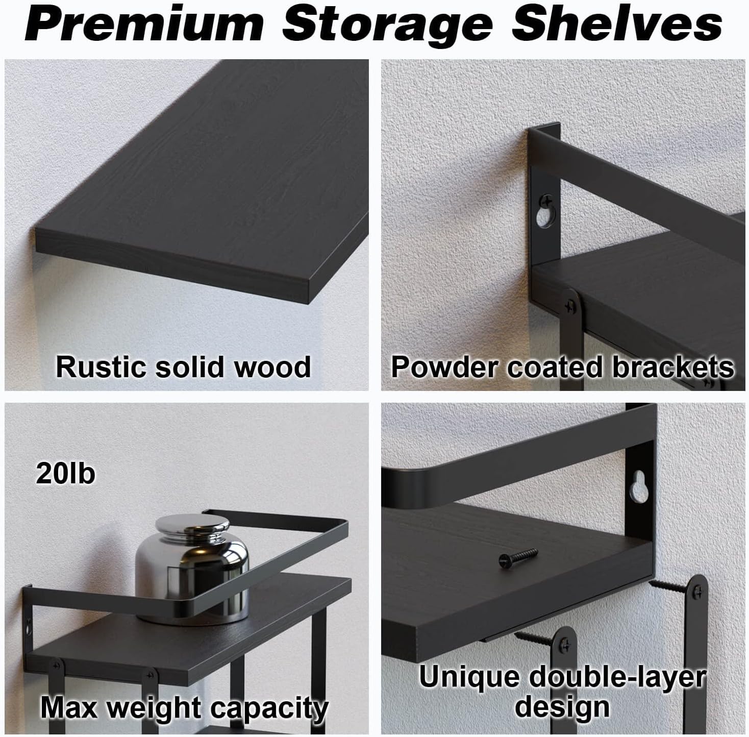 RICHER HOUSE Floating Shelves Bathroom, Wall Mounted Shelf Over Toilet | 2+1 Tier, with Metal Rail, Towel Rack, Paper