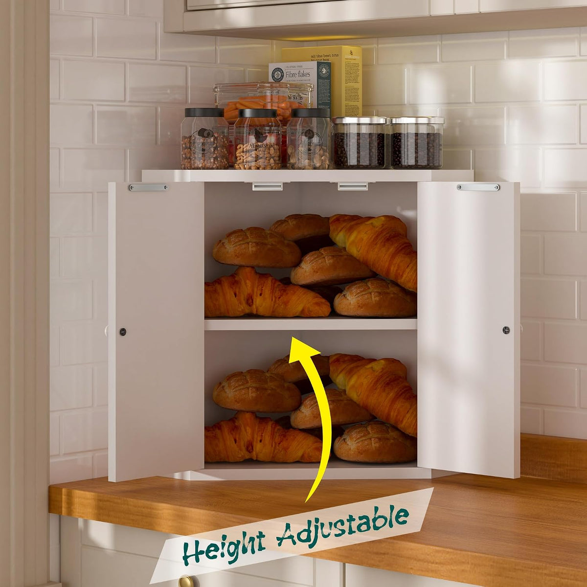 Corner Bread Box for Kitchen Countertop,Storage Container for Homemade Bread, Double Layer BreadBox, Large Capacity