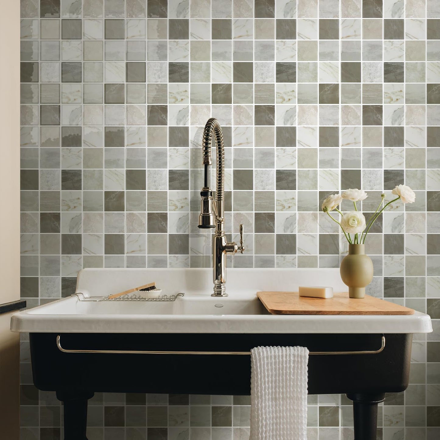 Thicker Marble Peel and Stick Backsplash Tiles- of "-3D / ST-SM-G / Brown / 12 x 12 / Set of 10