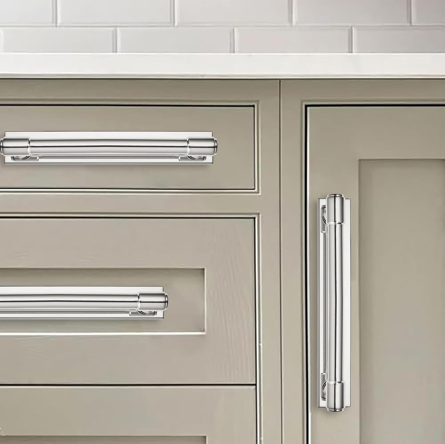 5 Pack 6 Inch（152 mm Center to Center Polished Nickel Cabinet Pull Backplate with Base Plate Zinc Solid Kitchen Cabinet