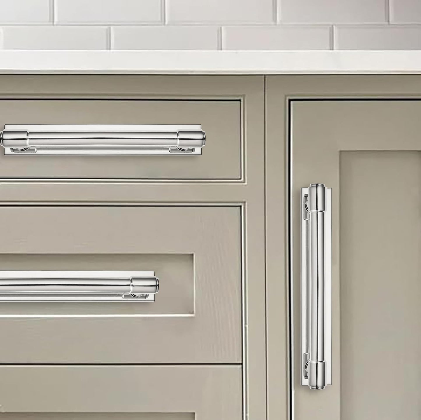 5 Pack 3 Inch(76 mm) Center to Center Polished Nickel Cabinet Pull Backplate with Base Plate Zinc Solid Kitchen Cabinet
