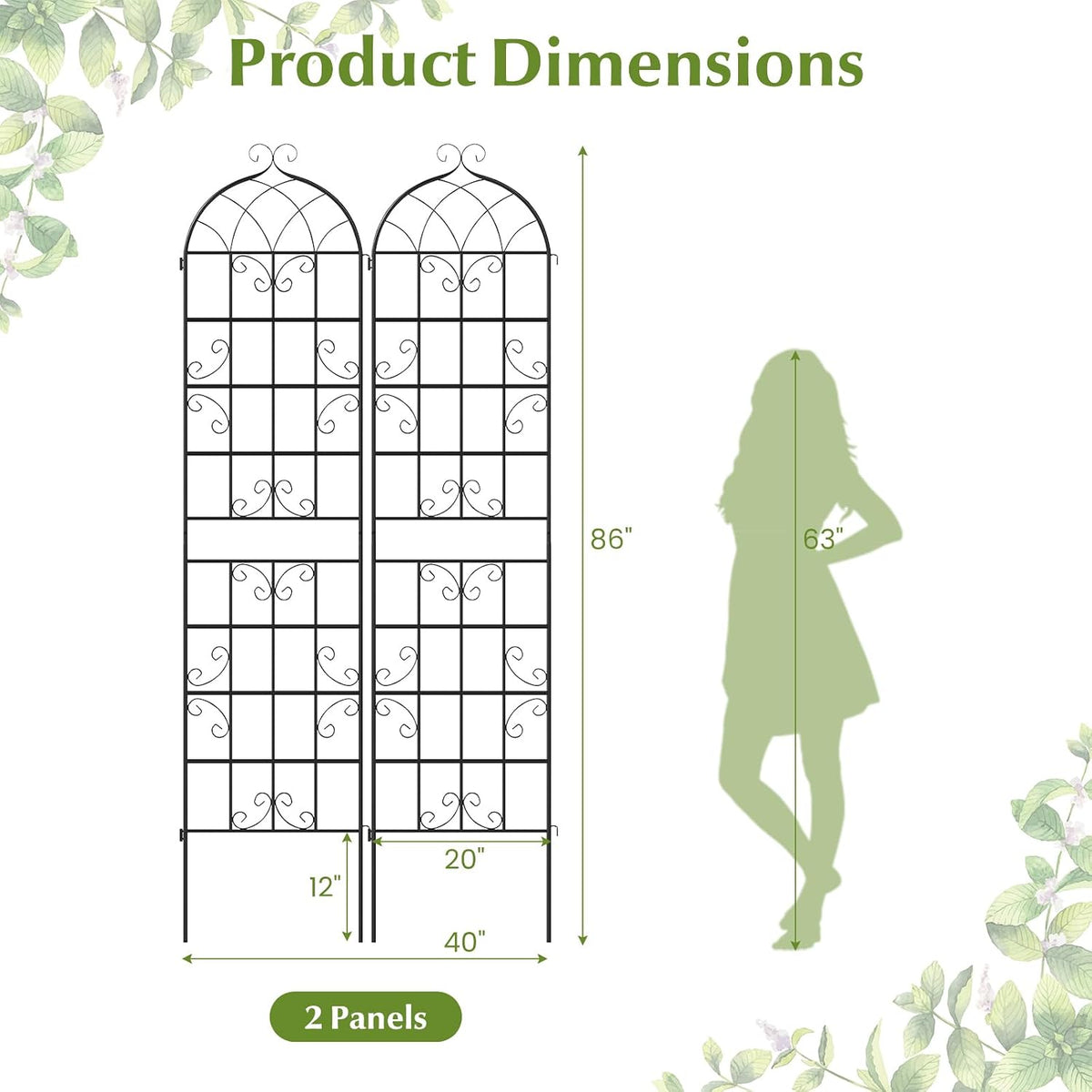 Giantex 2 Packs 86"x20" Metal Garden Trellis for Outdoor Climbing Plants, Heavy-Duty Plant Support for Vine Rose