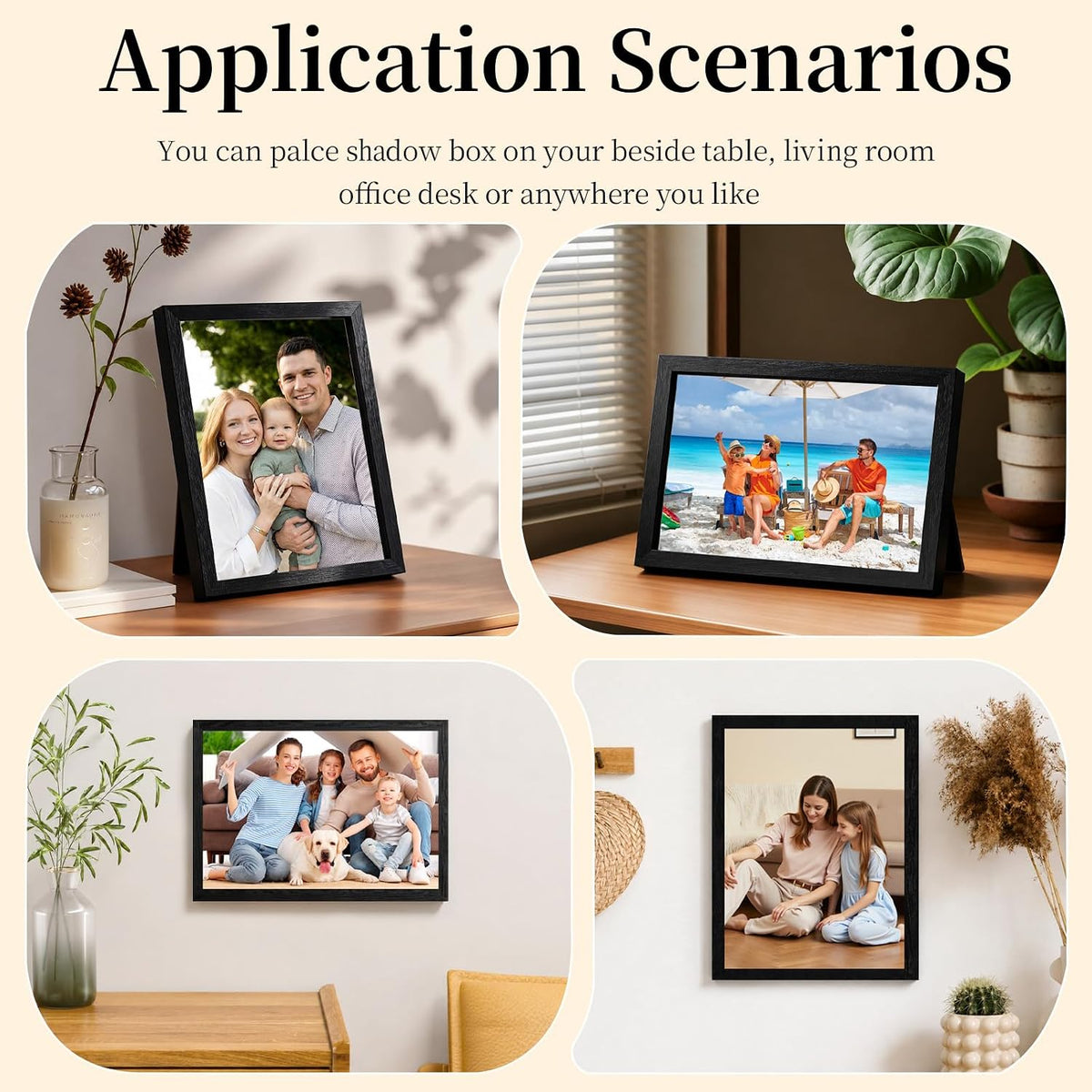 Shadow Box Frame 8"x 10" - 4 Pack Wood Deep Shadowbox with Glass | Shadow Boxes Display Cases Suitable for Photos