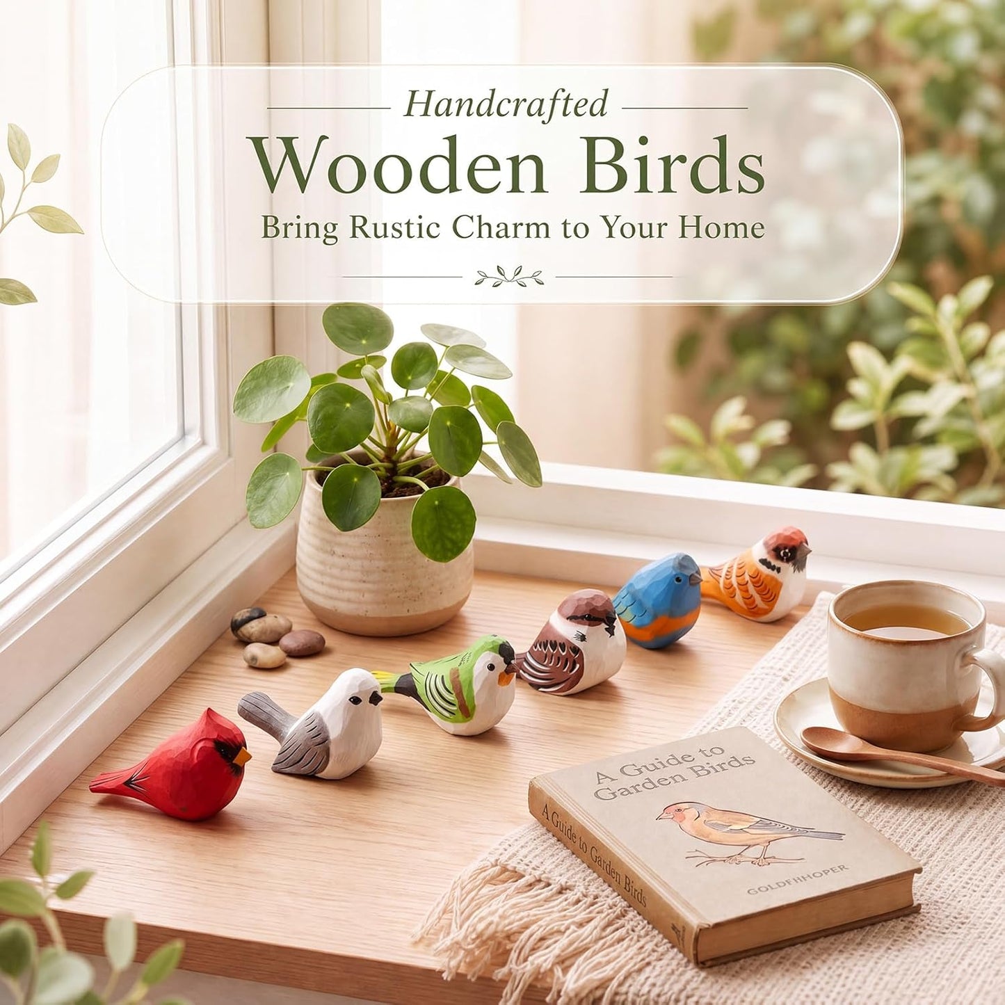Colorful Wood Bird Statues / Set of 6