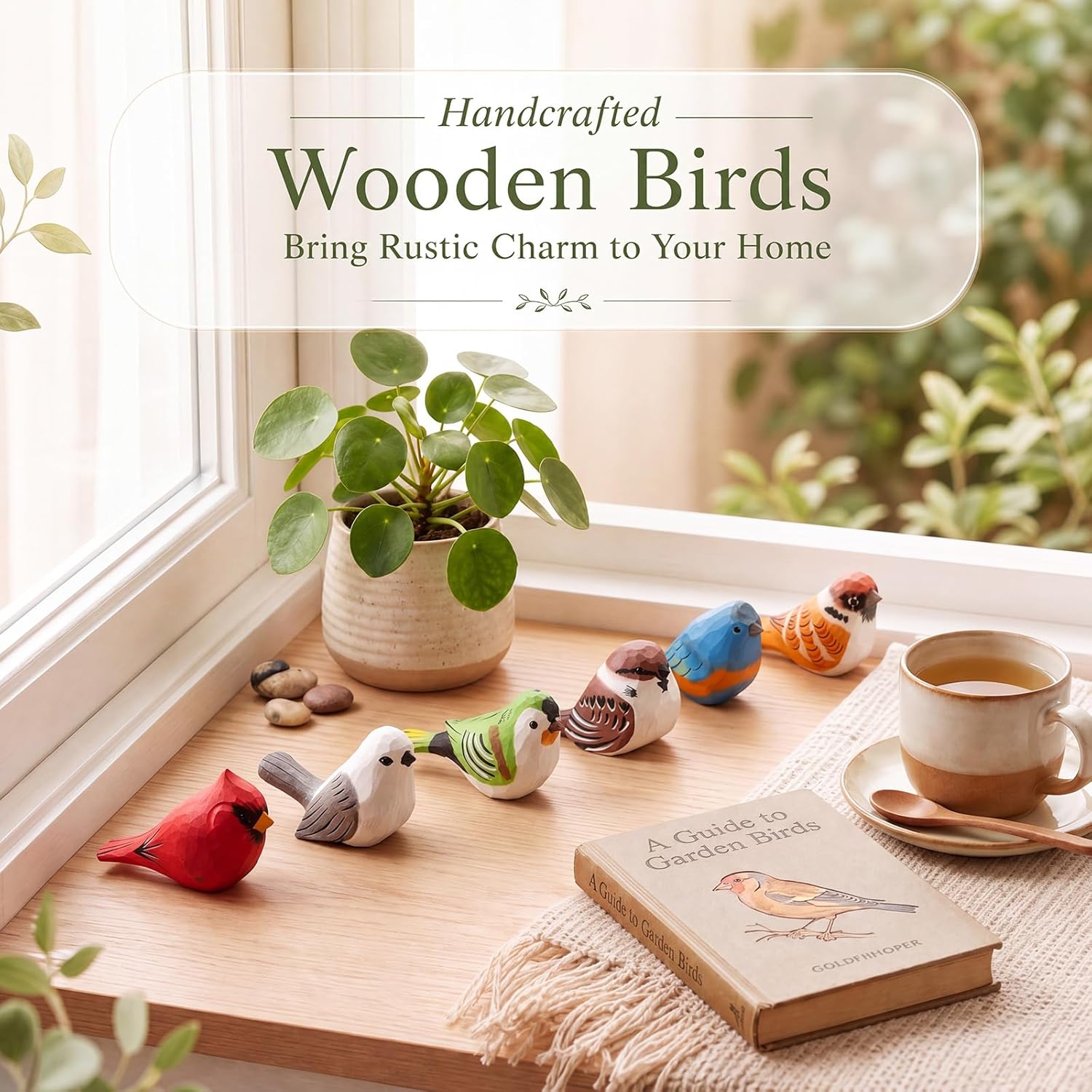 Colorful Wood Bird Statues / Set of 6