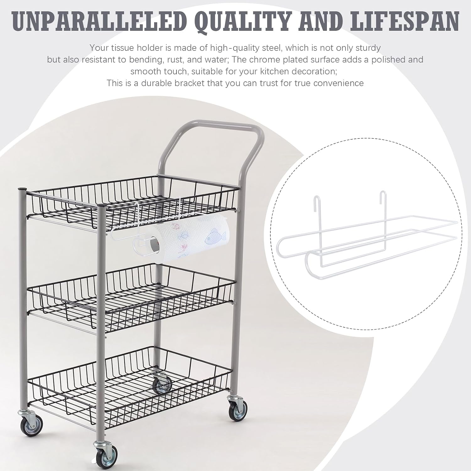 CroBlissful Paper Towel Holder for Wire Shelving 5'' D x 12'' W x 4.5'' H Hanging Paper Towel Holder Wire Shelf