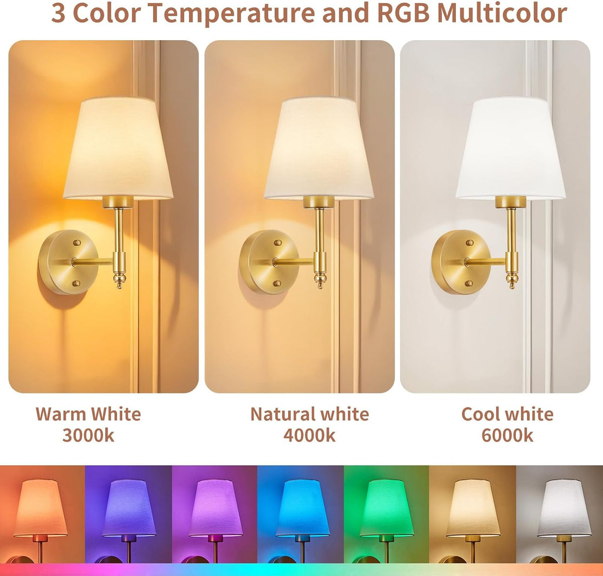 Battery Operated Wall Sconce Set of 2, Rechargeable Wireless Wall Lights | with fabric Lampshade, 5200mAh Dimmable Bulb