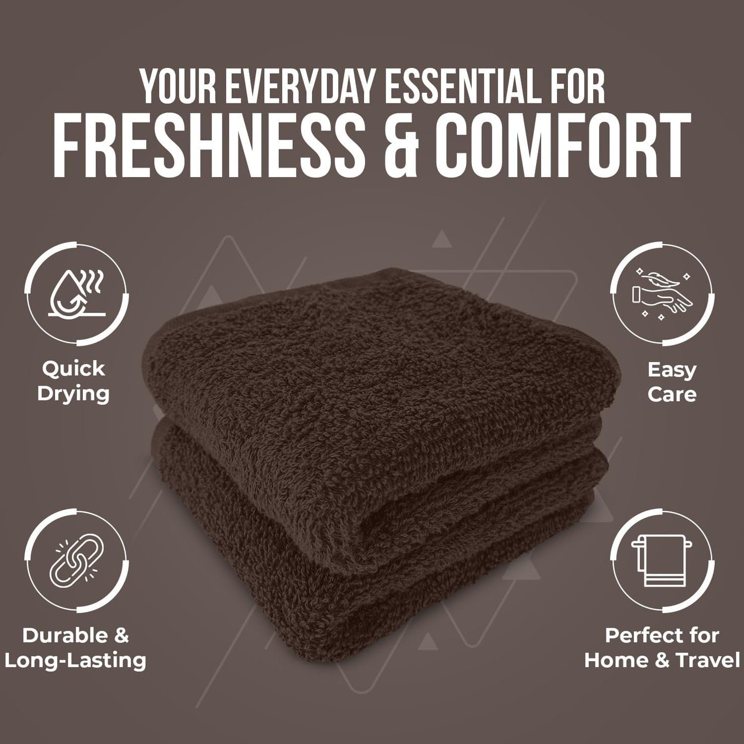 DAN RIVER 24 Pack Cotton Wash Cloths Set for Showering [12x12] Brown | Lighter Weight, Quick to Dry, Super Soft &