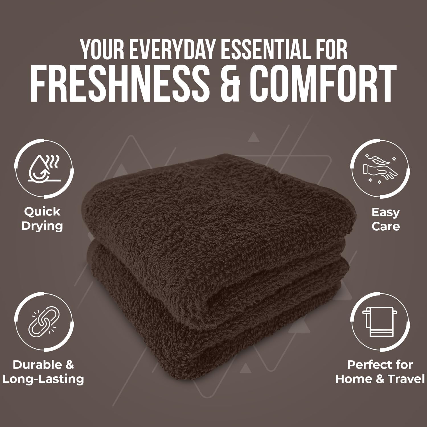 DAN RIVER 24 Pack Cotton Wash Cloths Set for Showering [12x12] Brown | Lighter Weight, Quick to Dry, Super Soft &