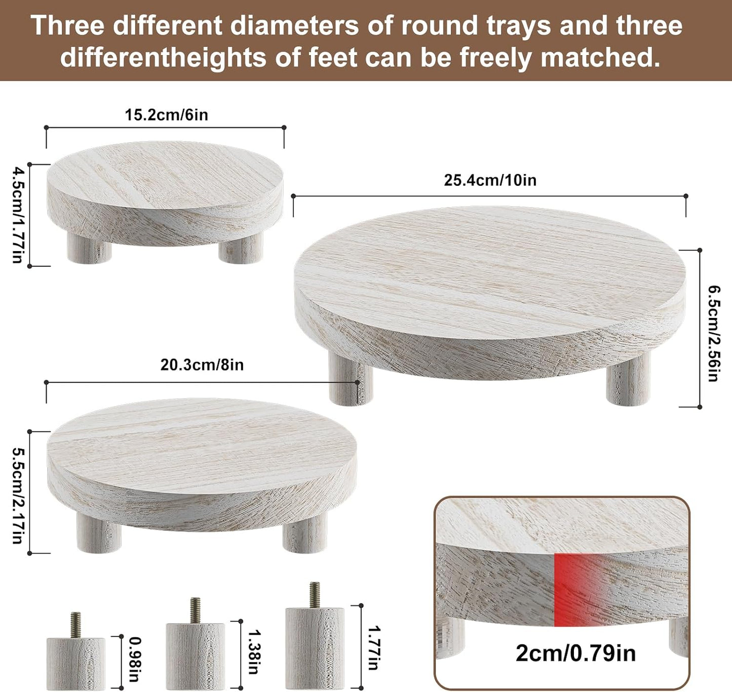 3 Pcs Wood Plant Stand Indoor Outdoor, Round Wood Riser for Decor 6/8/10" Wooden Stool Display Stand Flower Pot Holder